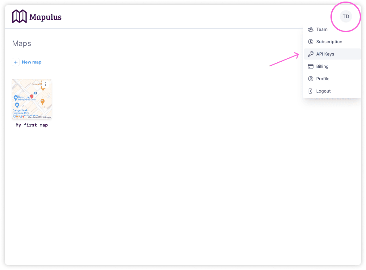 Click on your profile icon at the screen's top right corner of your Mapulus account