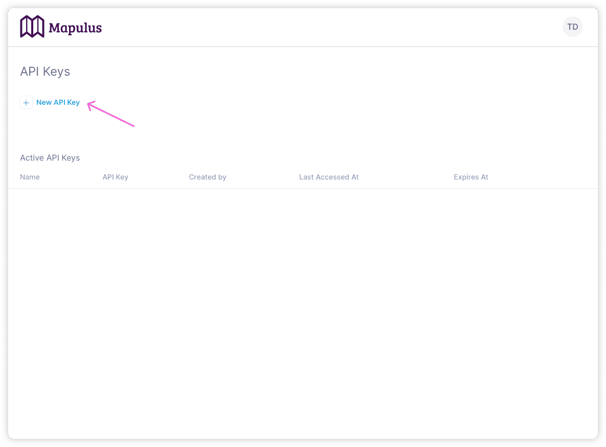 On the API Keys page, click New API Key.
