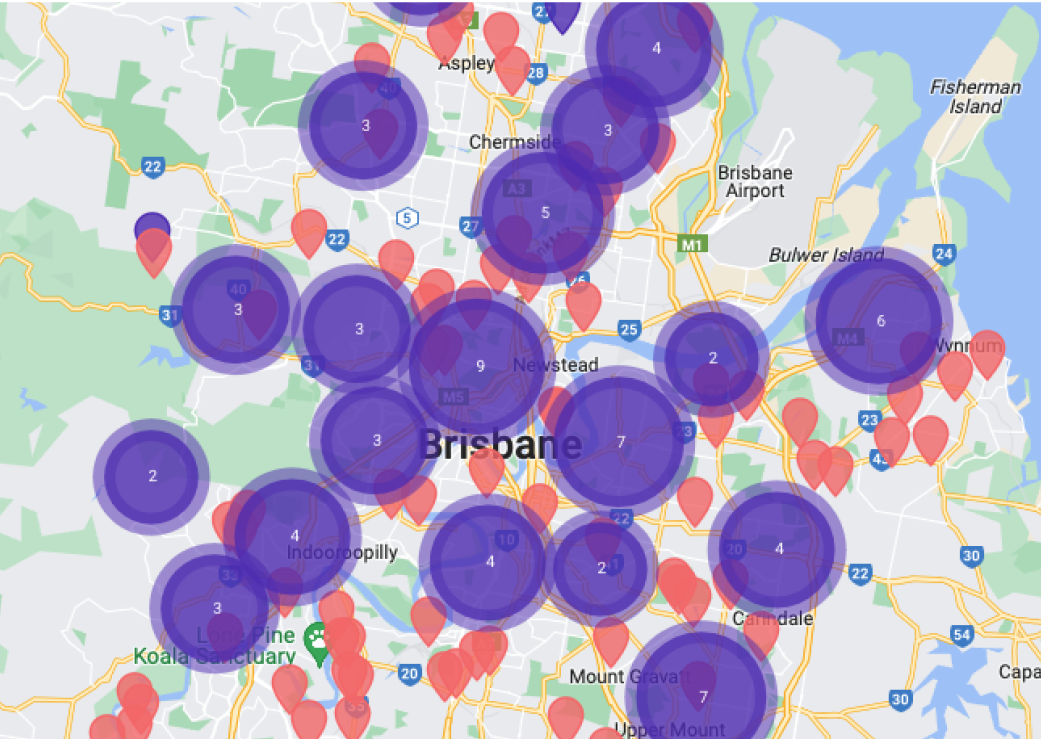 Mapulus map with locations and clusters