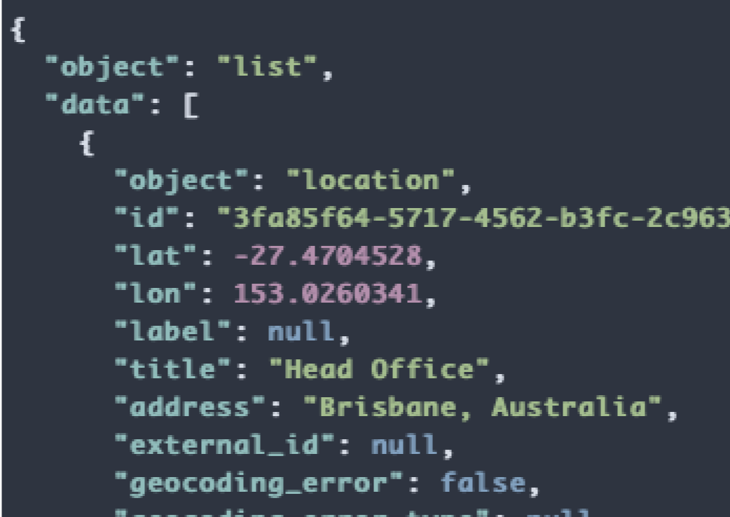 Mapulus Developer API example location JSON