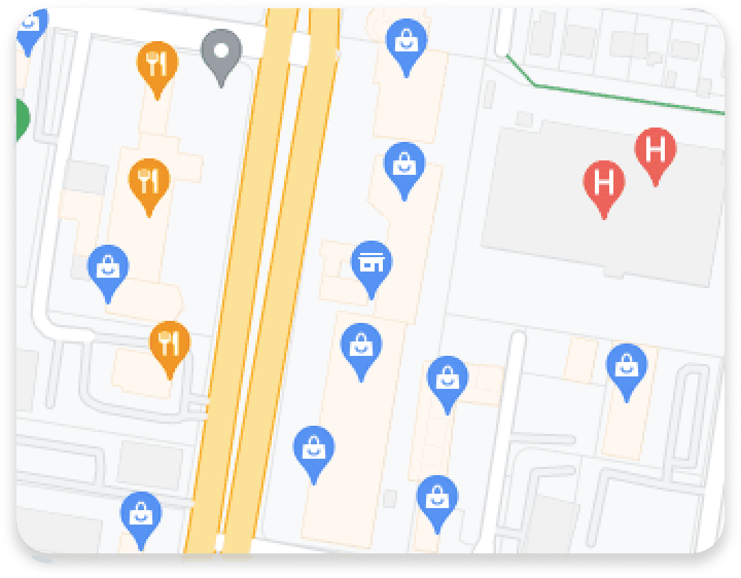 Geographic information system (GIS) map with local points of interest, business, and public services marked.