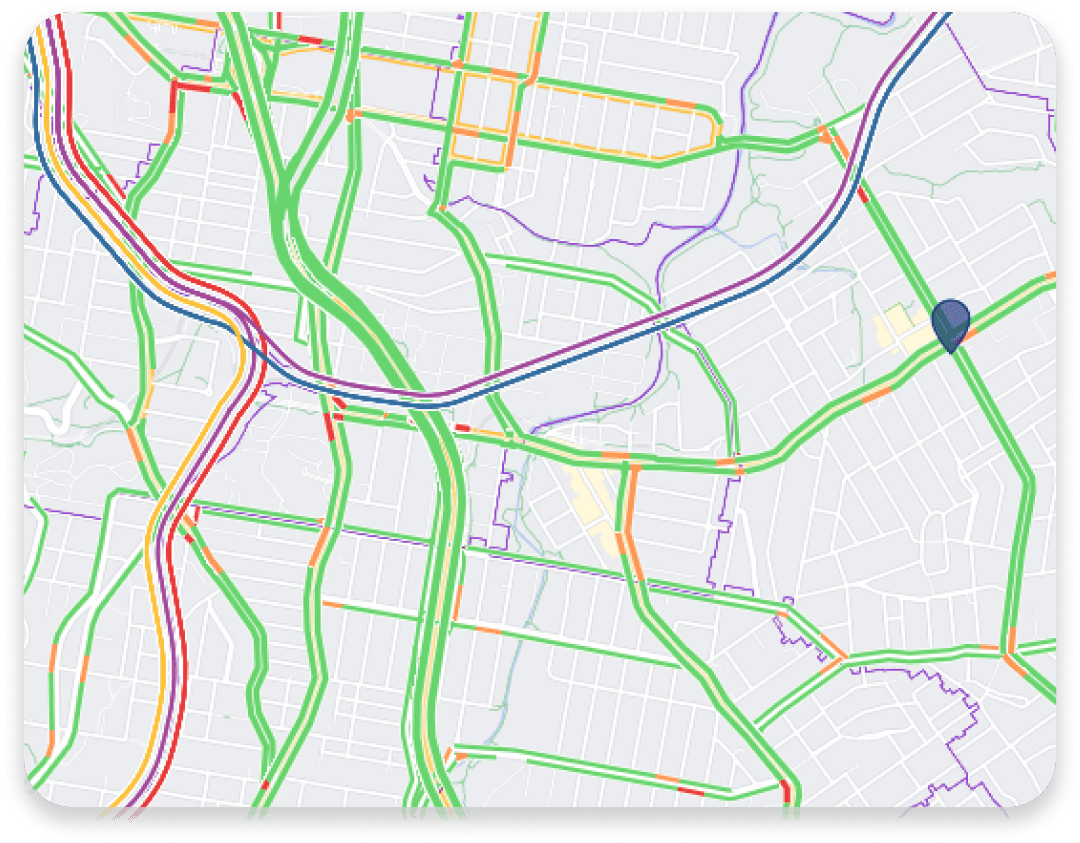 Geographic information system (GIS) map public transport transit corridors highlighted.