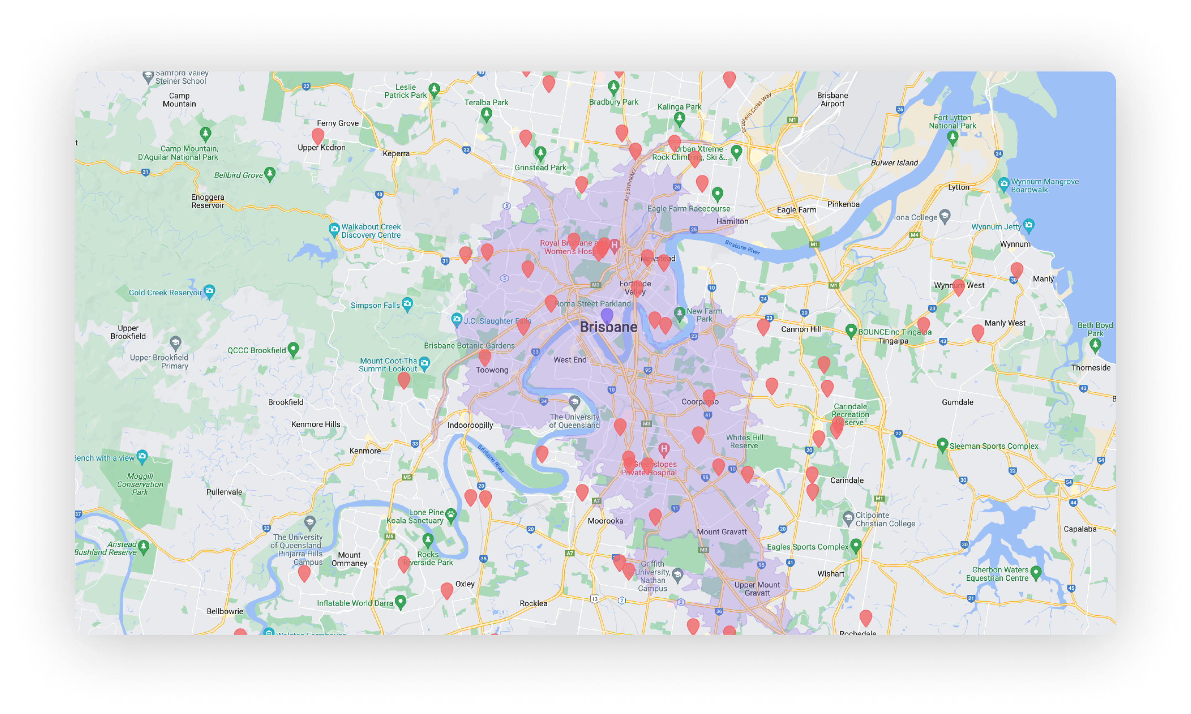 Malupls map of travel isochrone