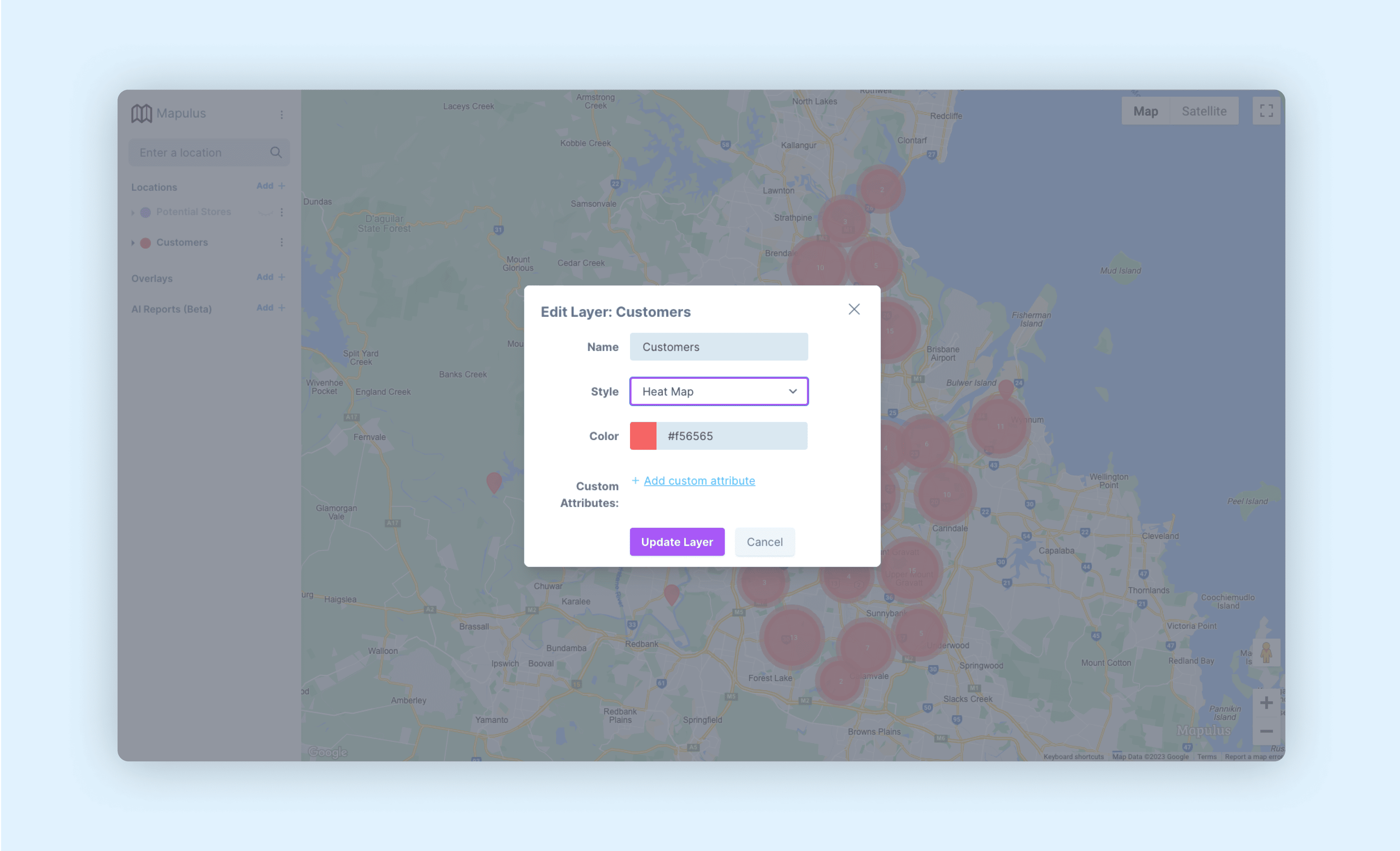 Edit layer on Mapulus map