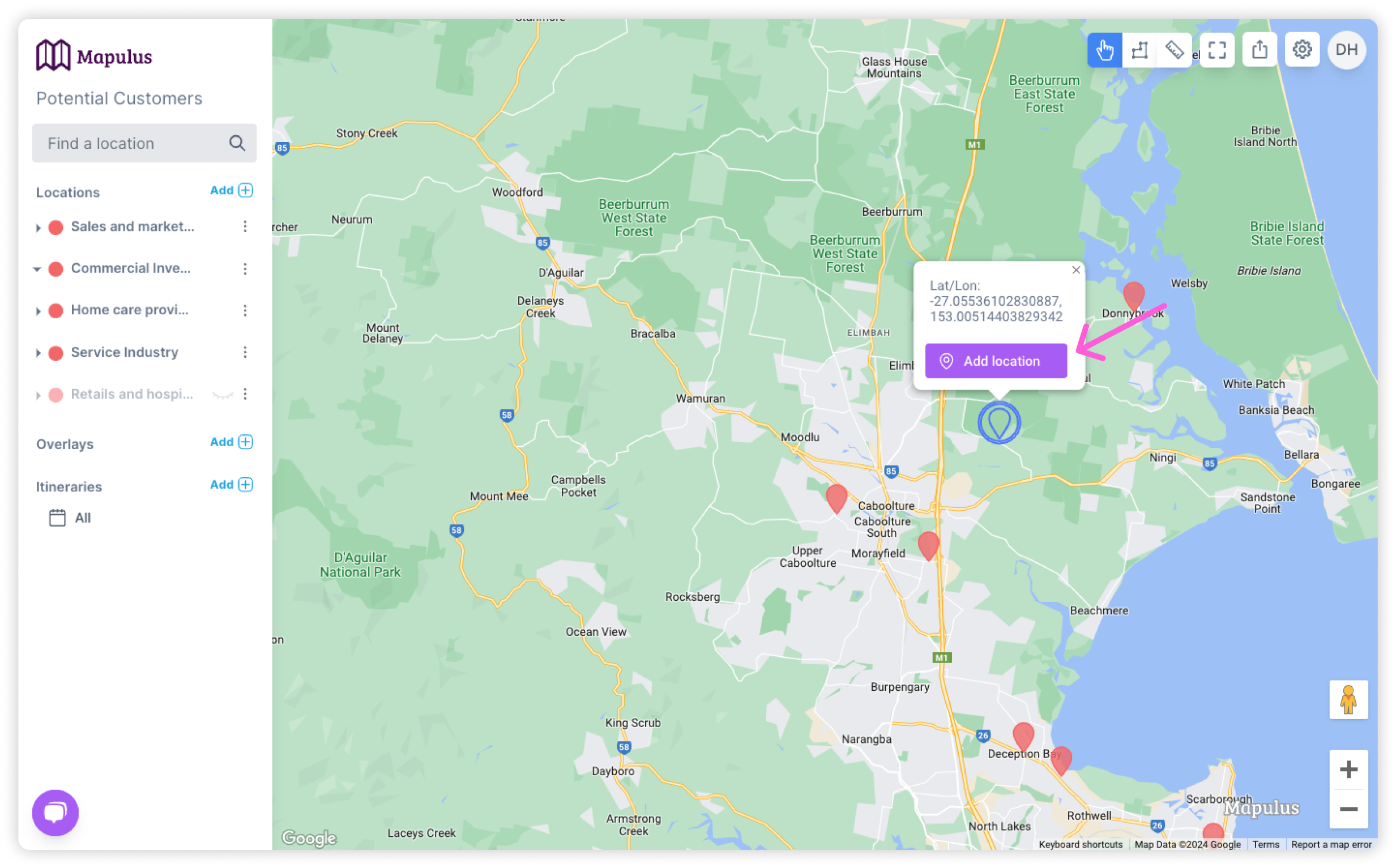 Add a location directly on the map