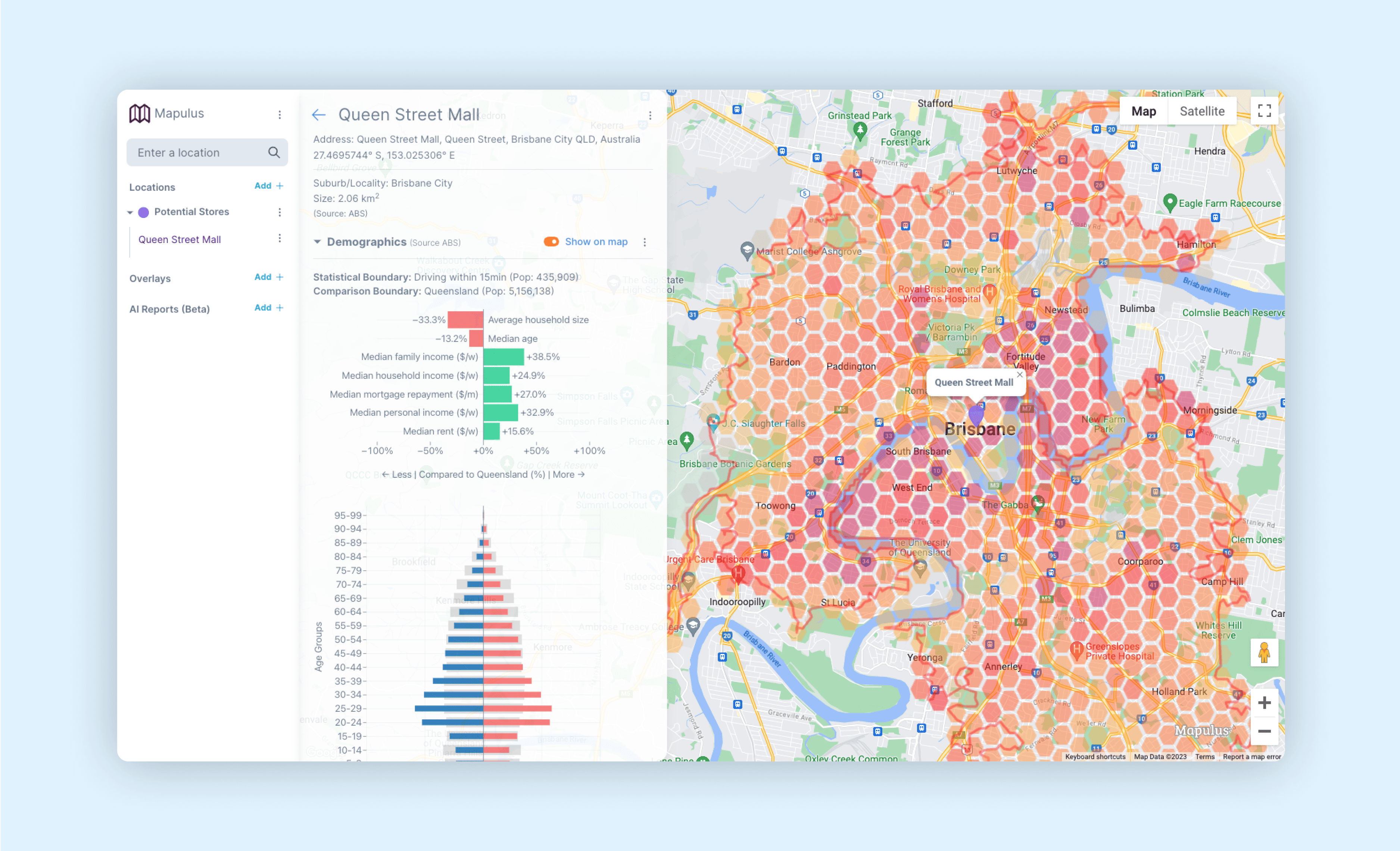 Hexbin demographic overlay on a map