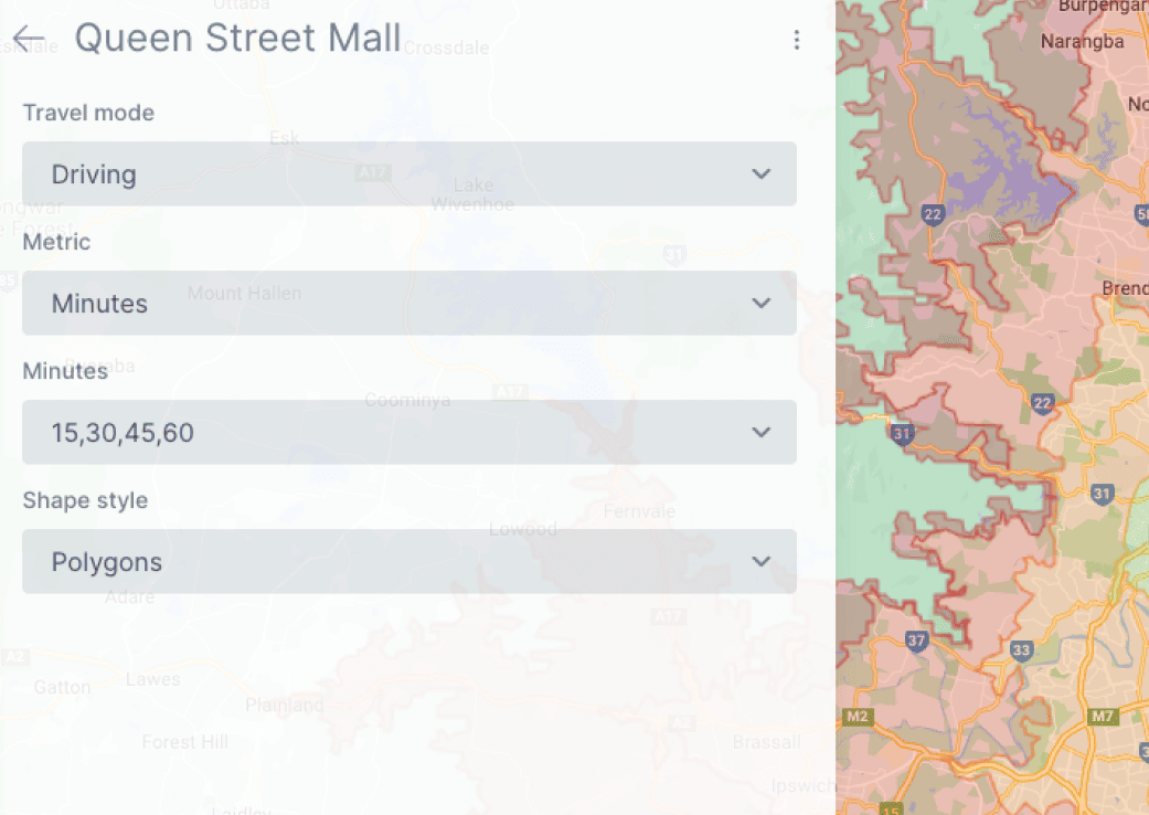 travel boundary isochrone options