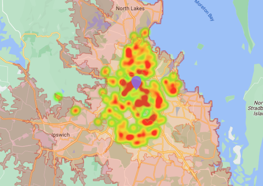 Travel boundary isochrone and customer heatmap
