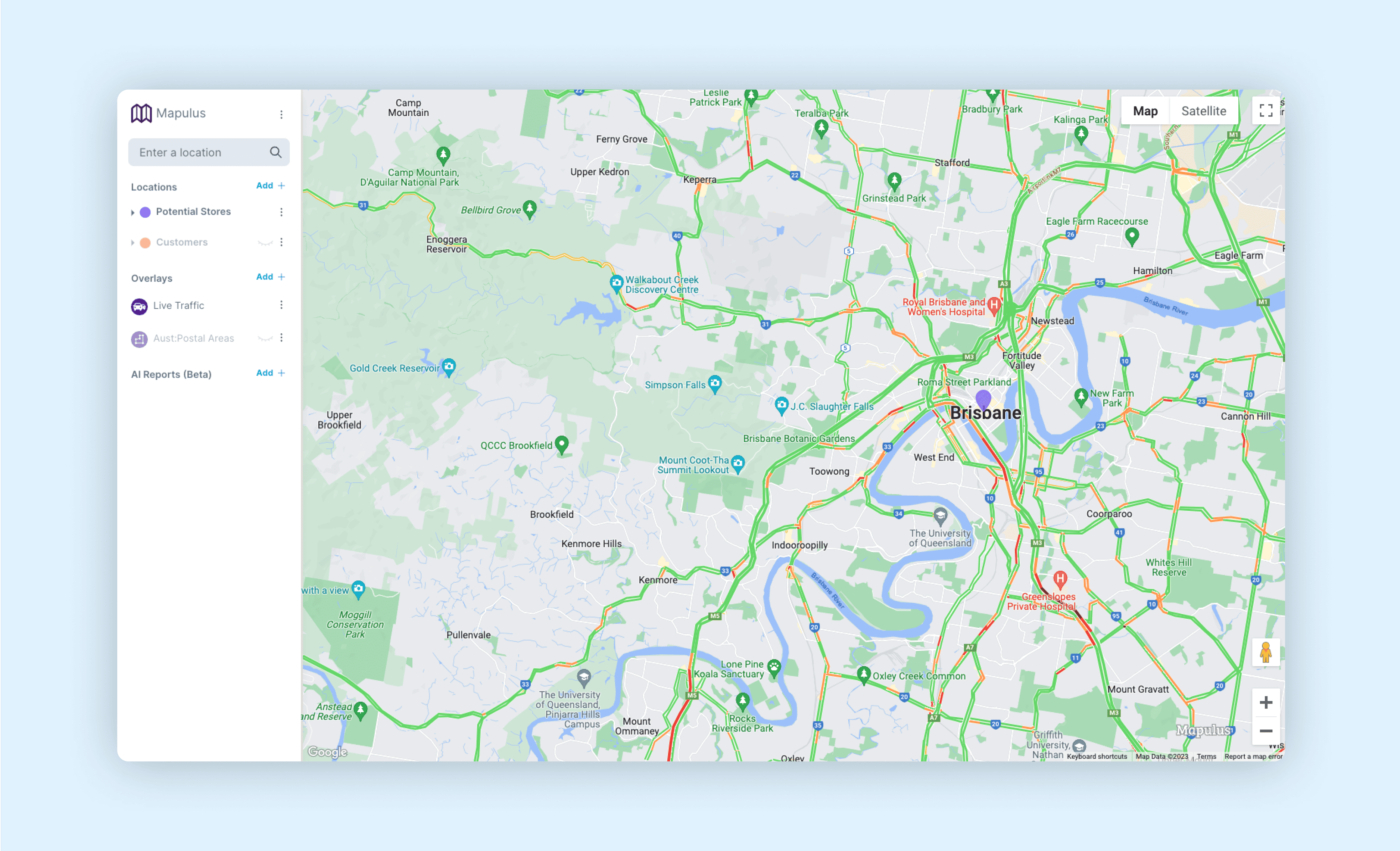 Live traffic on a Mapulus map