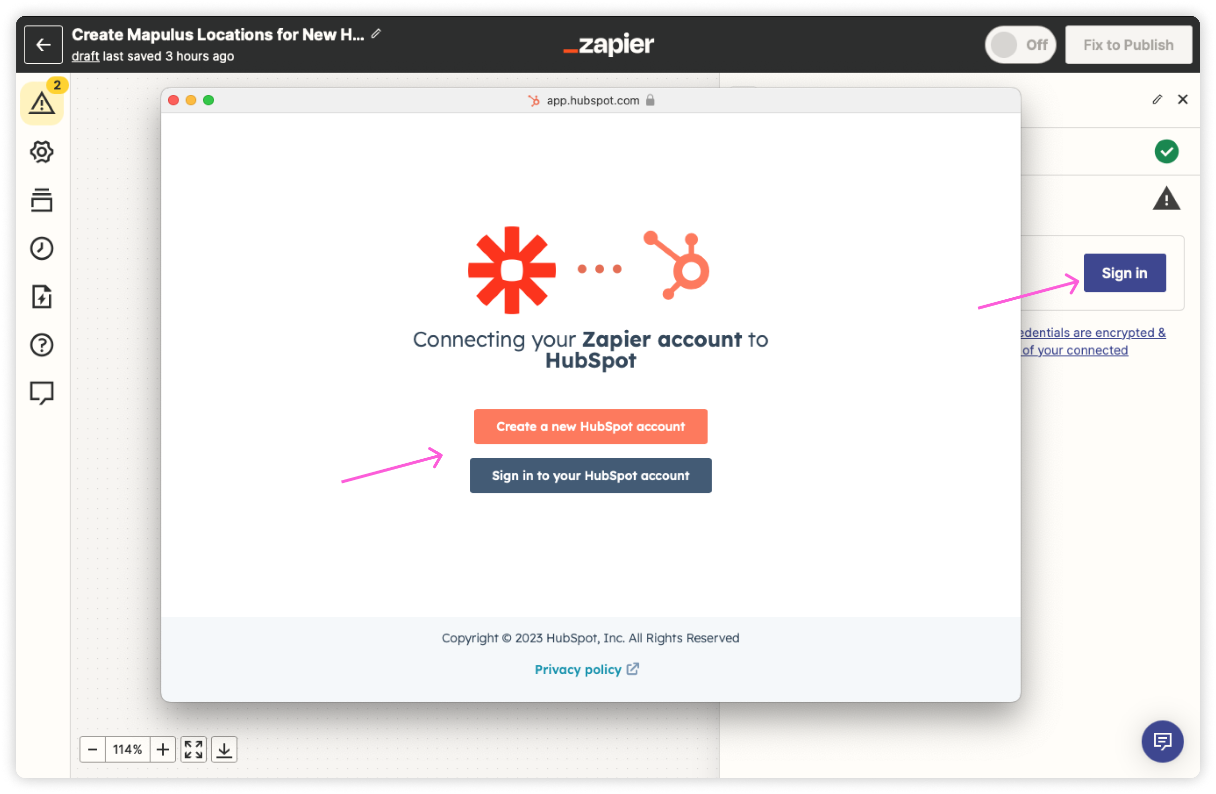 Click on sign in to connect HubSpot with Zapier