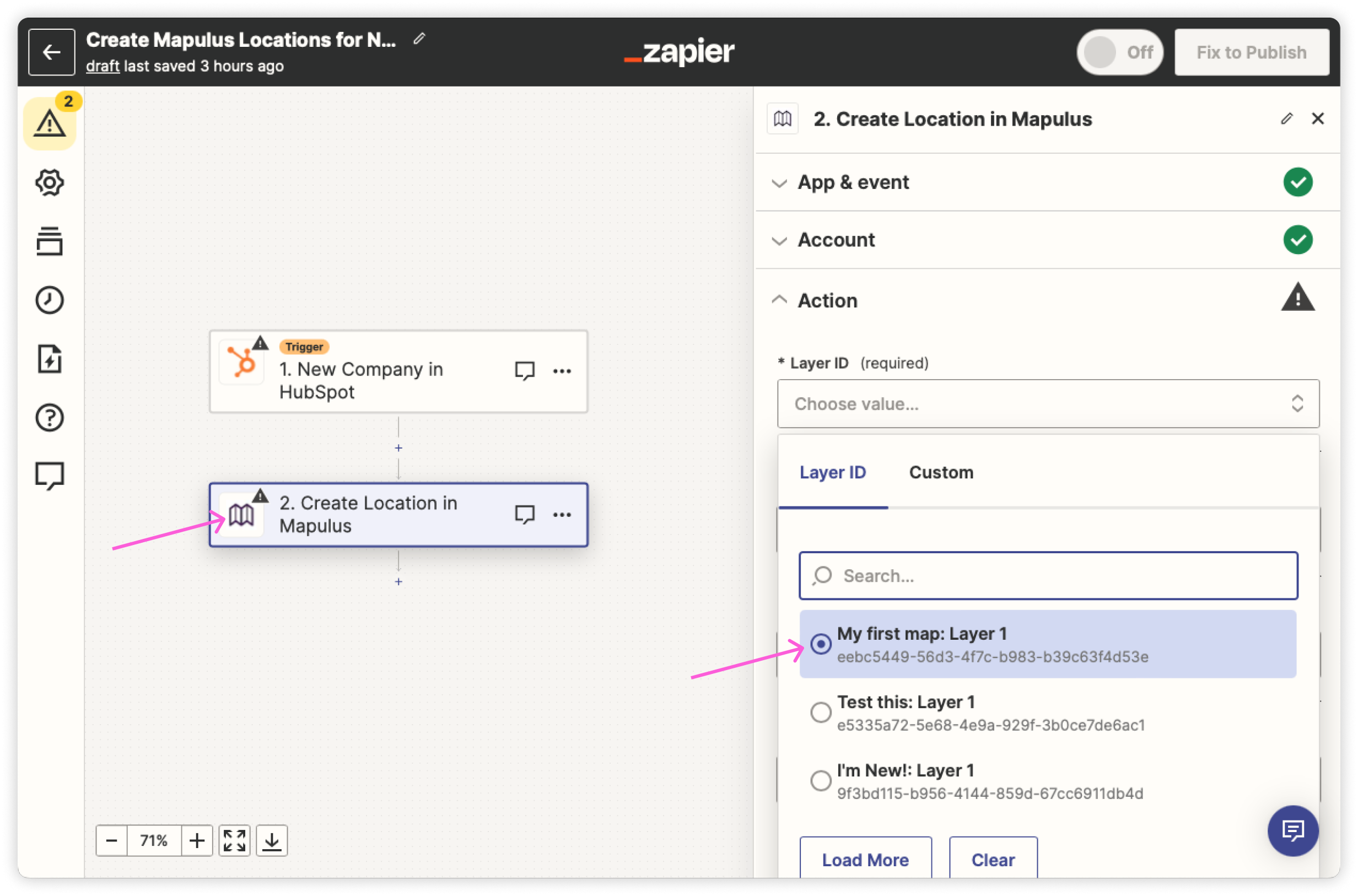 Select the layer you would like the locations to appear